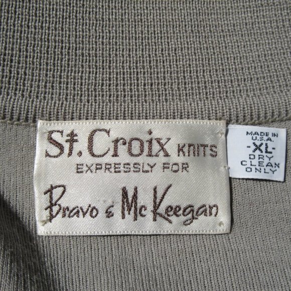 Vintage St. Croix Knits Suede & Wool Gray Grandpa Sweater Cardigan Size XL - Picture 7 of 8